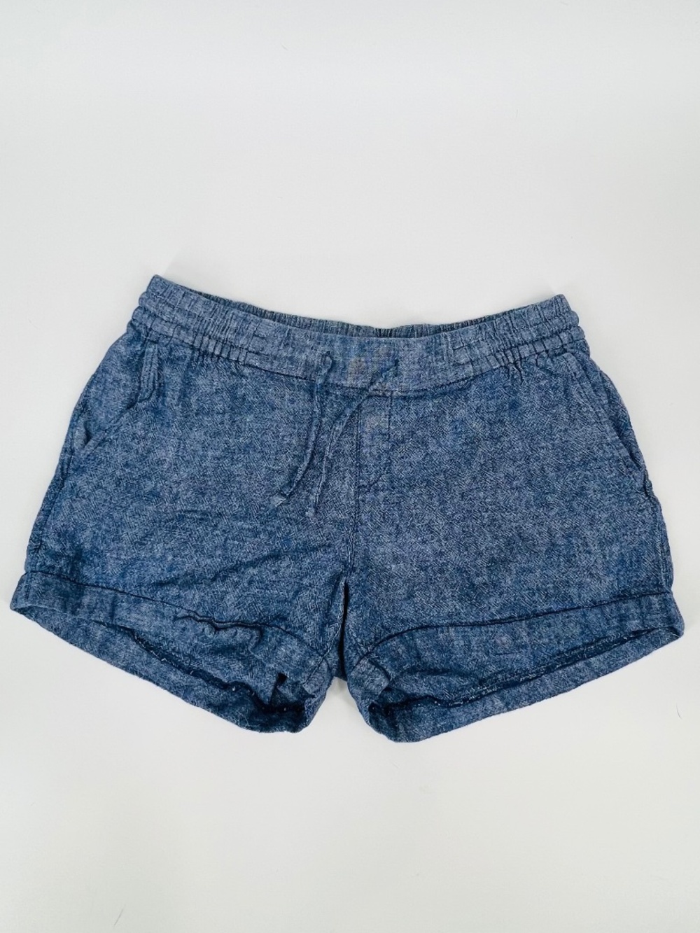 Old Navy Linen Blend Elastic Waist Drawstring Shorts M 3.5” Inseam Blue Stretch
